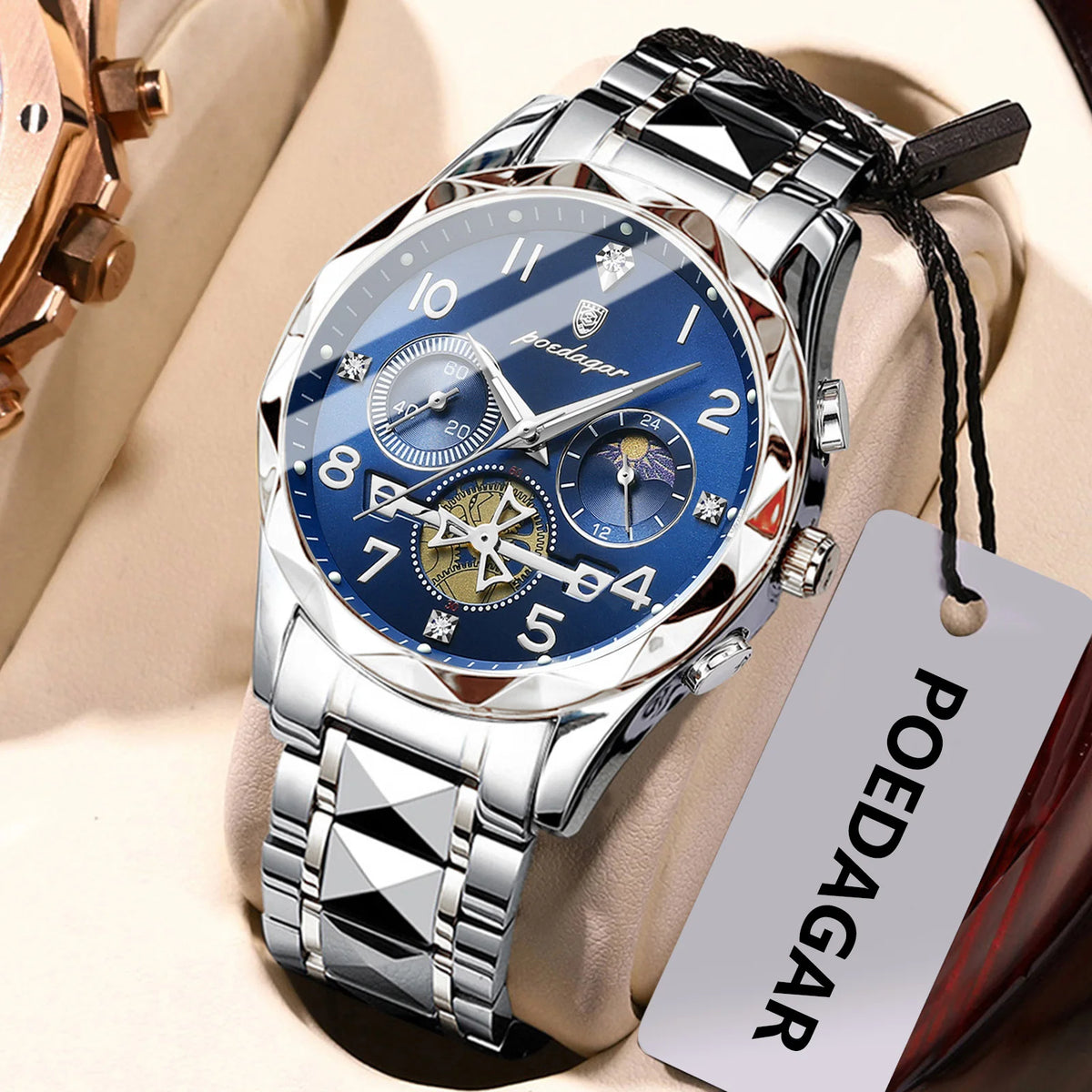 Poedagar 972 Men's Luxury Chronograph Quartz Watch – Stainless Steel Band, Waterproof, Luminous, Date
