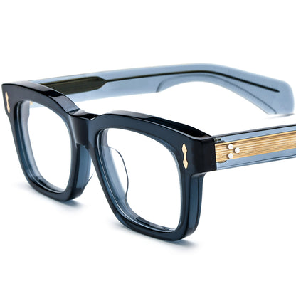 Retro Square Thick Acetate Optical Glasses Frame - Blue - MCROONS