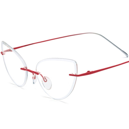 Titanium Rimless Cat Eye Optical Glasses Frame Ultralight - MCROONS - Red