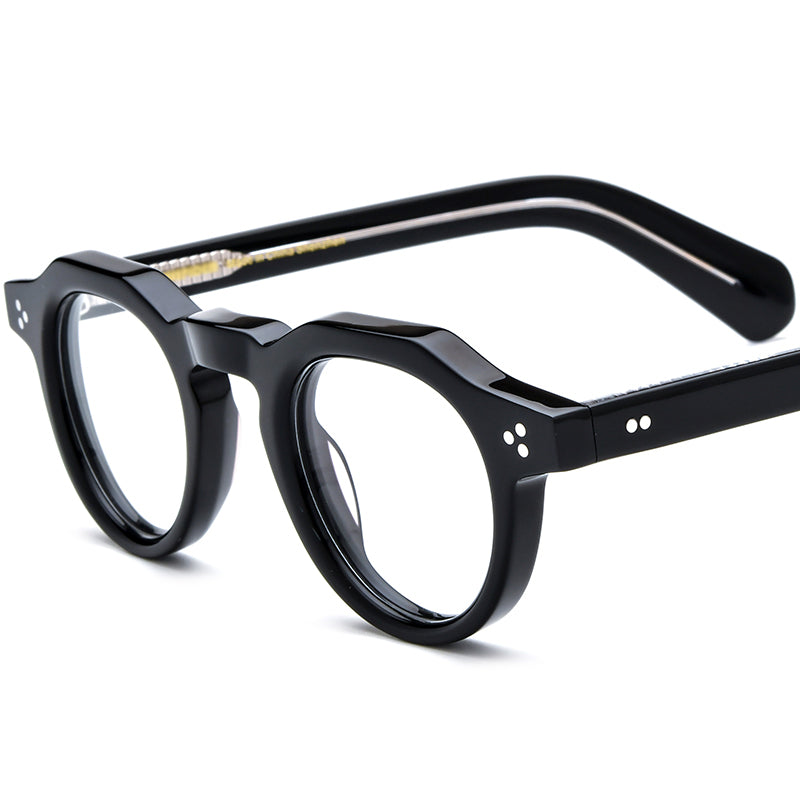 Vintage Thick Round Acetate Optical Glasses Frame - MCROONS - Black