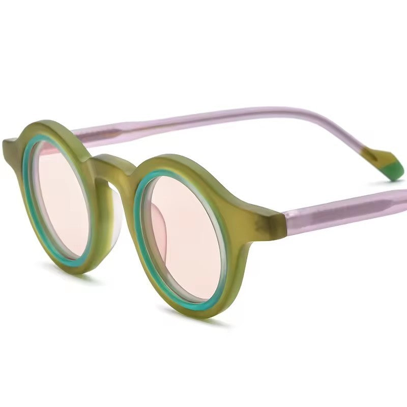 Mirrored Round Matte Acetate Polarized Sunglasses UV400 - Green - MCROONS