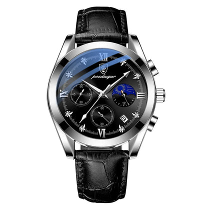 Poedagar 8068 Men's Luxury Quartz Watch – Stainless Steel Band, Waterproof, Luminous, Date
