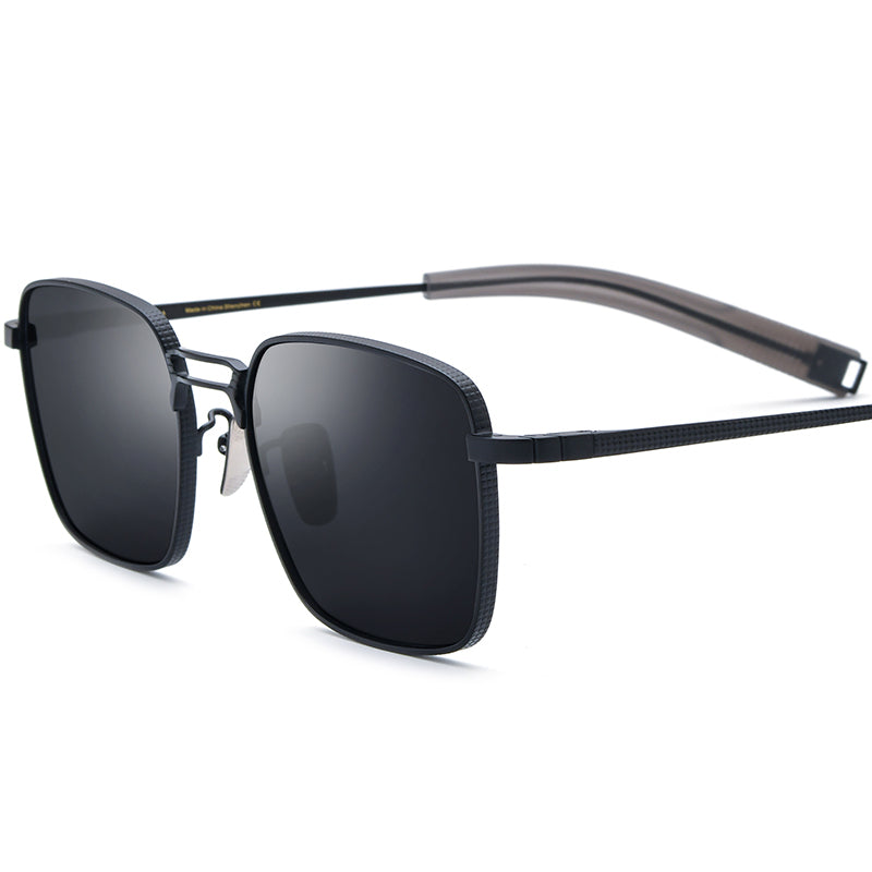 Pure Titanium Square Sunglasses - Black Grey Lens - MCROONS