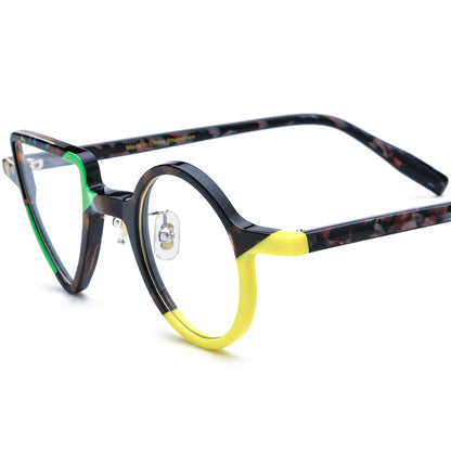 Vintage Colourblock Round Acetate Optical Glasses Frame - Green Yellow - MCROONS