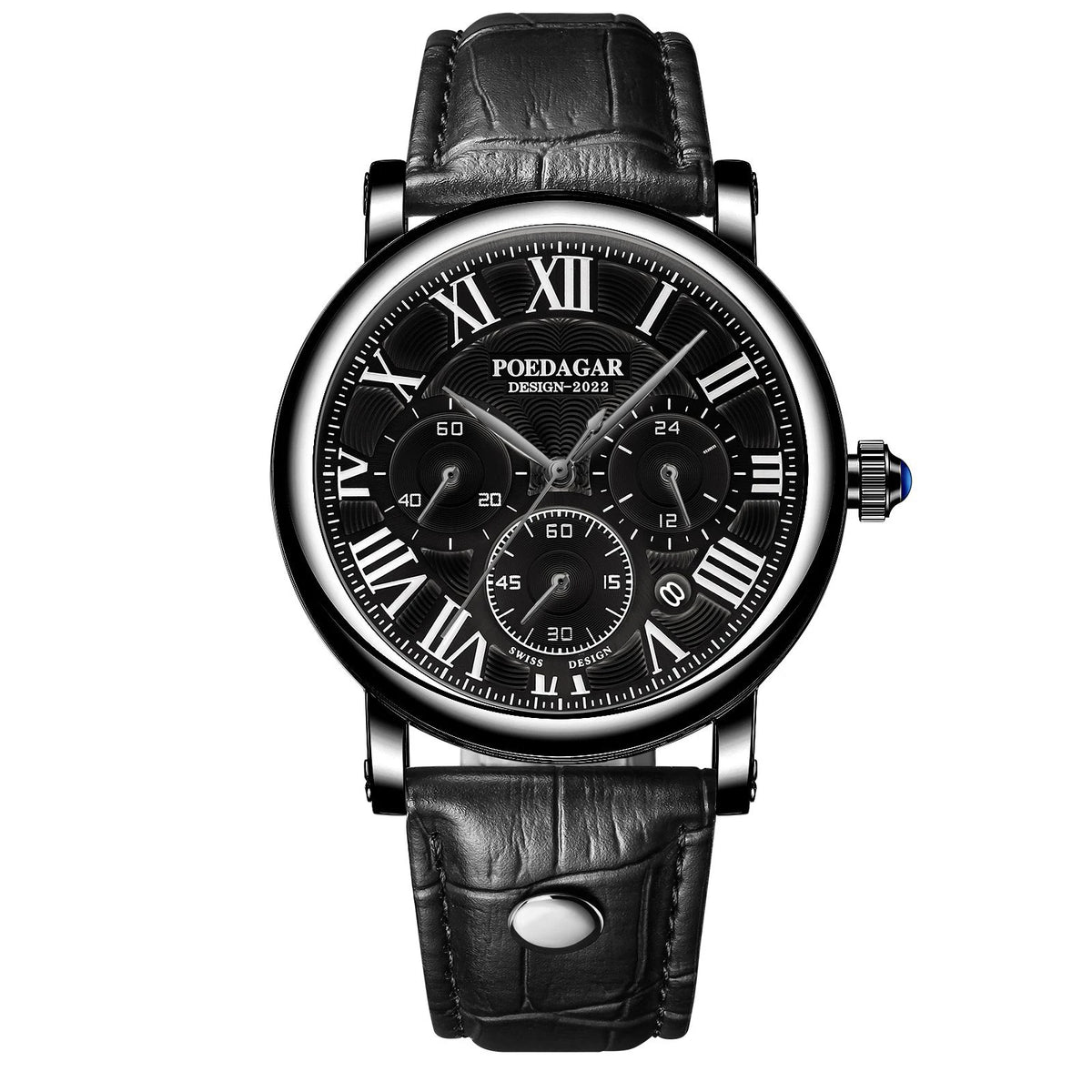 Poedagar 986 Men's Luxury Chronograph Quartz Watch – Leather Strap, Waterproof, Date