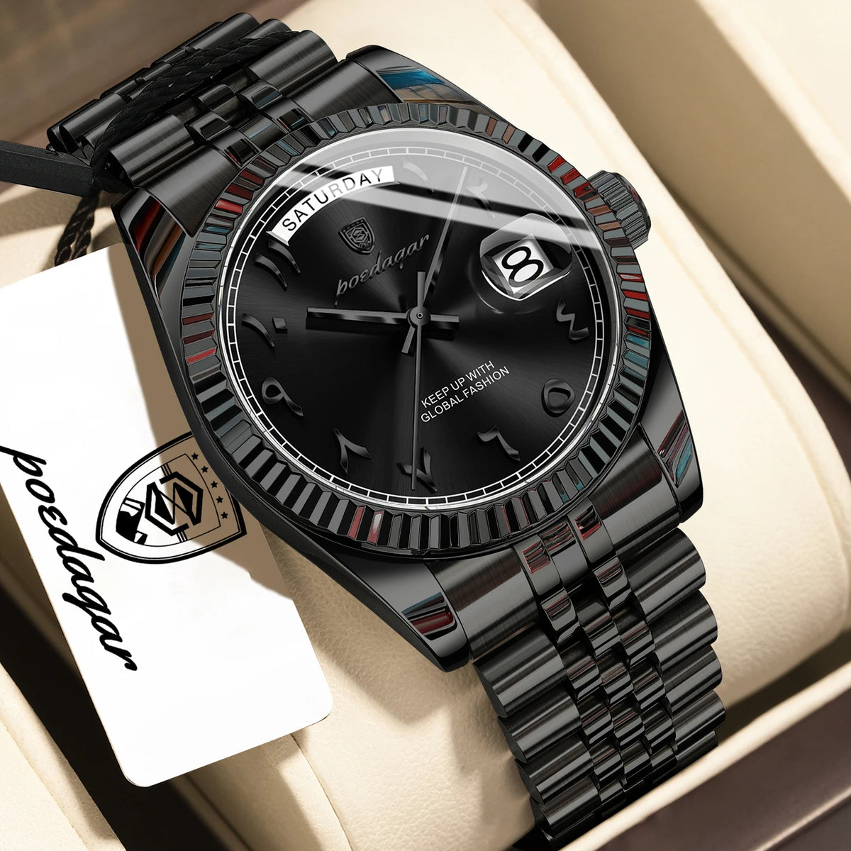 Poedagar 845 Men's Luxury Quartz Watch – Stainless Steel Band, Waterproof, Date