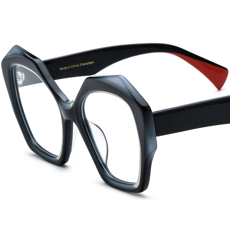 Oversized Cat Eye Acetate Optical Glasses Frame - Purple Temple - MCROONS