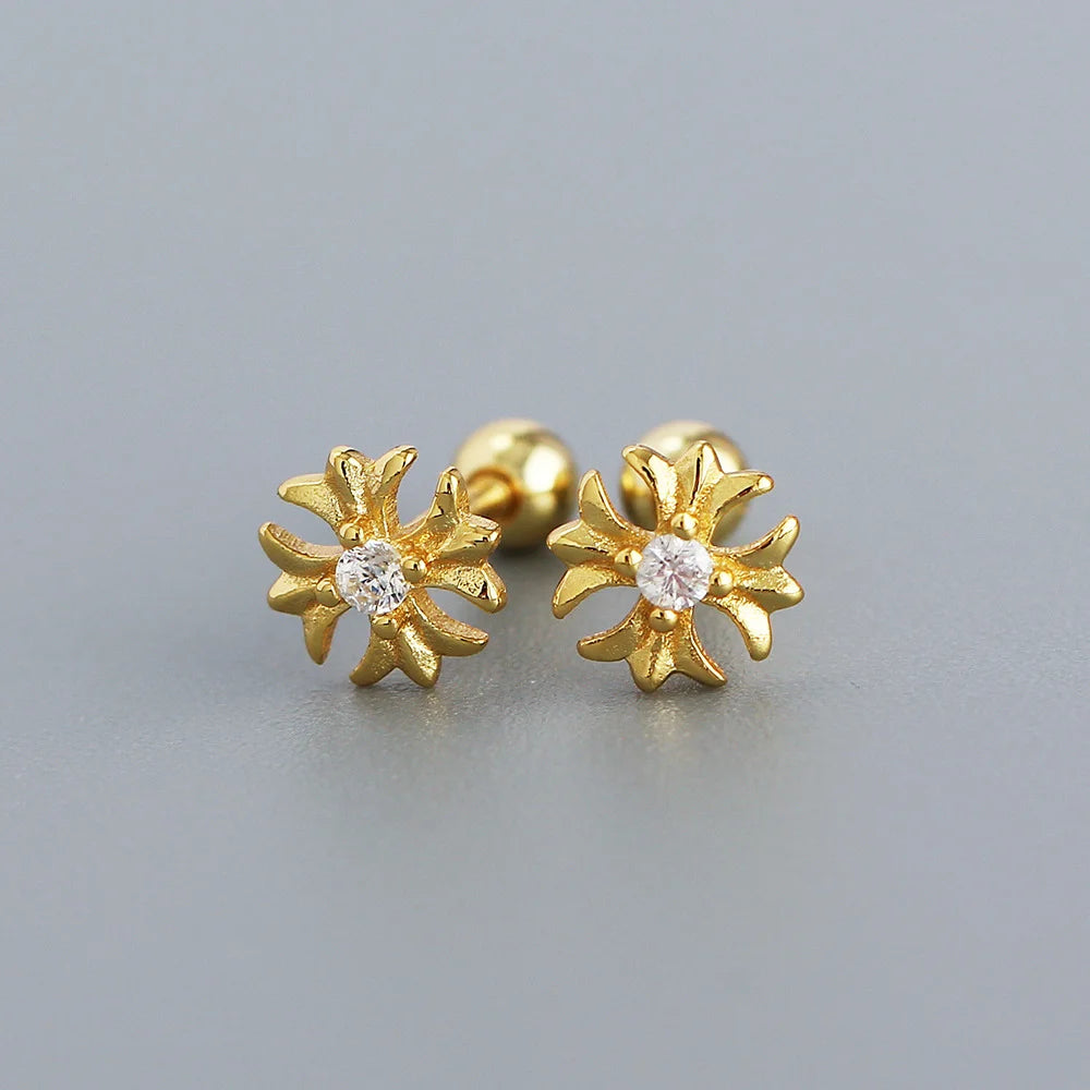 KR Europe and America S925 Silver Ear Bone Nails Ins Cross Screws Earrings Sleep without Removing Earrings Wholesale for Women