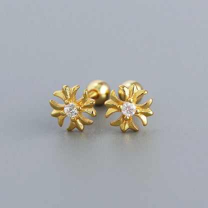 KR Europe and America S925 Silver Ear Bone Nails Ins Cross Screws Earrings Sleep without Removing Earrings Wholesale for Women