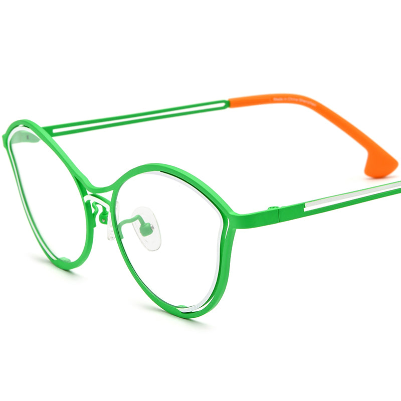 Colourful Titanium Cat Eye Optical Glasses Frame Lightweight - Green White - MCROONS