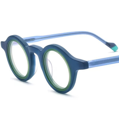 Retro Round Matte Acetate Optical Glasses Frame - Blue Green - MCROONS