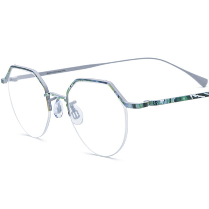 Titanium Square Optical Glasses Frame Semi-Rimless Print - Green - MCROONS