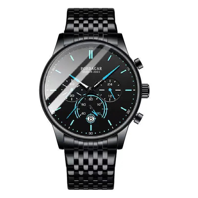 Poedagar 632 Men's Luxury Chronograph Quartz Watch – Stainless Steel Band, Waterproof, Luminous
