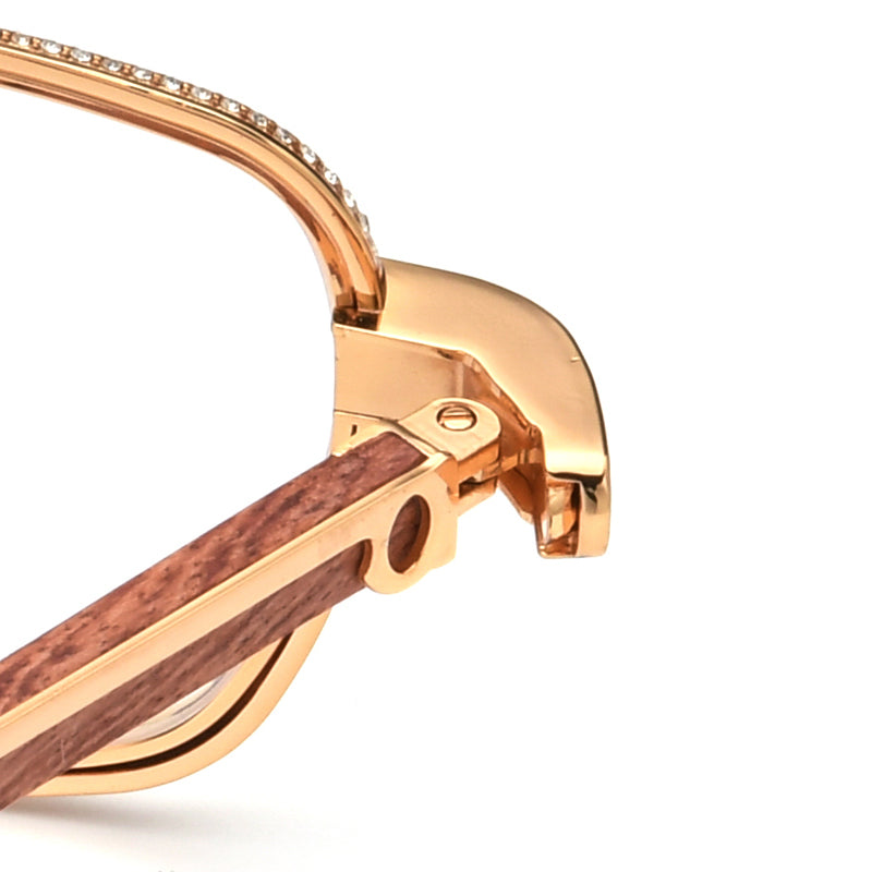 Crystal-Paved Wood Square Optical Glasses Frame - MCROONS - Hinge Detail