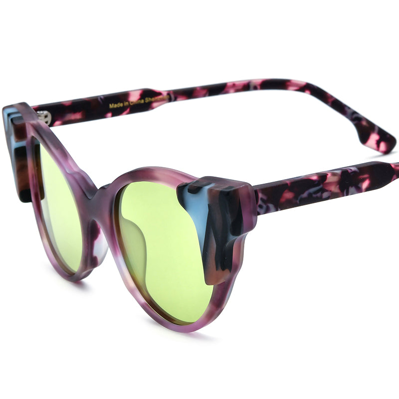 Matte Acetate Cat Eye Sunglasses Polarized Retro - Purple/Green Lens - MCROONS