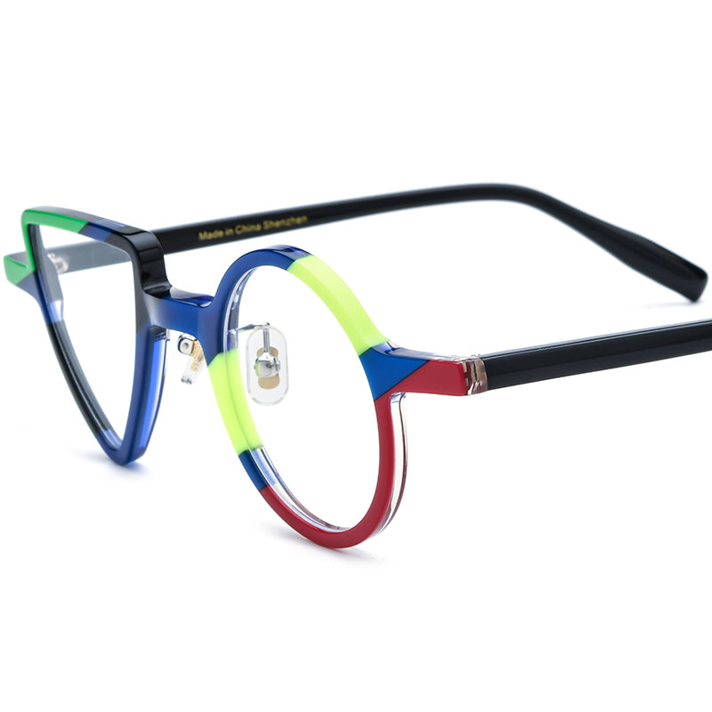 Vintage Colourblock Round Acetate Optical Glasses Frame - Blue - MCROONS