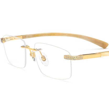 Diamante Rimless Square Buffalo Horn Optical Glasses - MCROONS - White