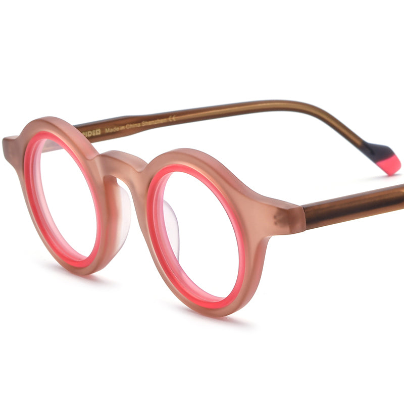 Retro Round Matte Acetate Optical Glasses Frame - Brown - MCROONS