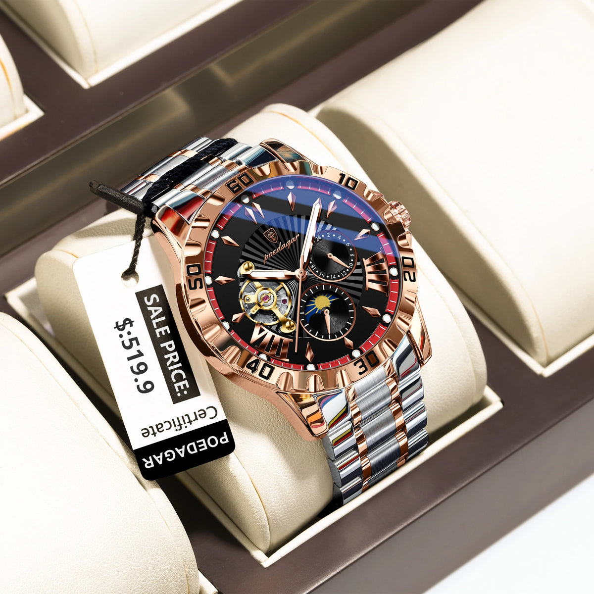 Poedagar 1415 Men's Luxury Automatic Mechanical Watch – Stainless Steel Band, Waterproof, Luminous, Date