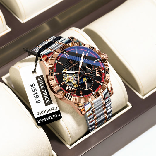 Poedagar 1415 Men's Luxury Automatic Mechanical Watch – Stainless Steel Band, Waterproof, Luminous, Date