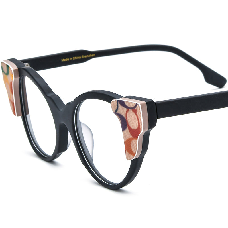 Matte Acetate Cat Eye Optical Glasses Frame Vintage - Black - MCROONS