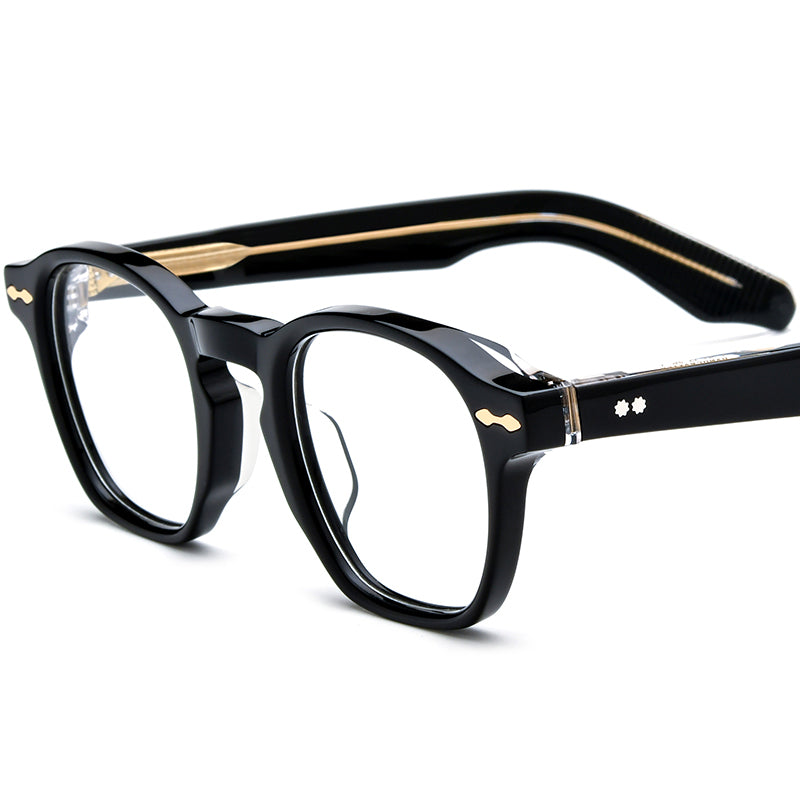 Vintage Square Acetate Optical Glasses Frame - Black Gold - MCROONS