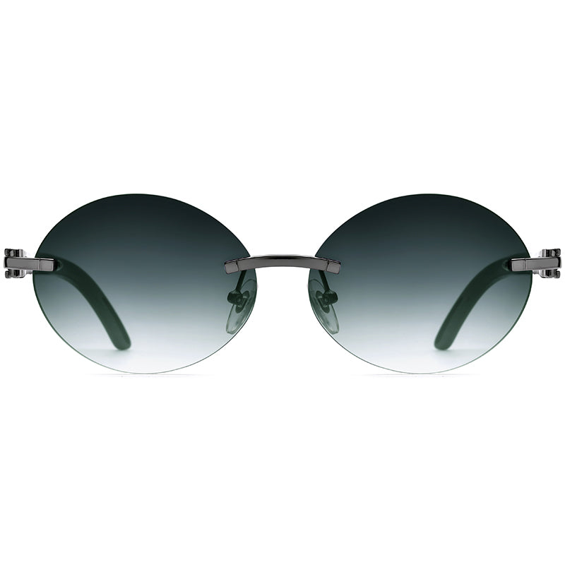 Oval Gradient Buffalo Horn Rimless Sunglasses - MCROONS - Gray Black