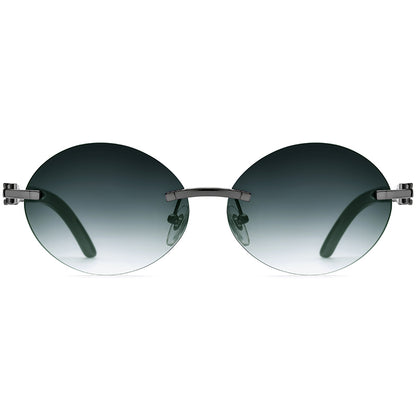 Oval Gradient Buffalo Horn Rimless Sunglasses - MCROONS - Gray Black