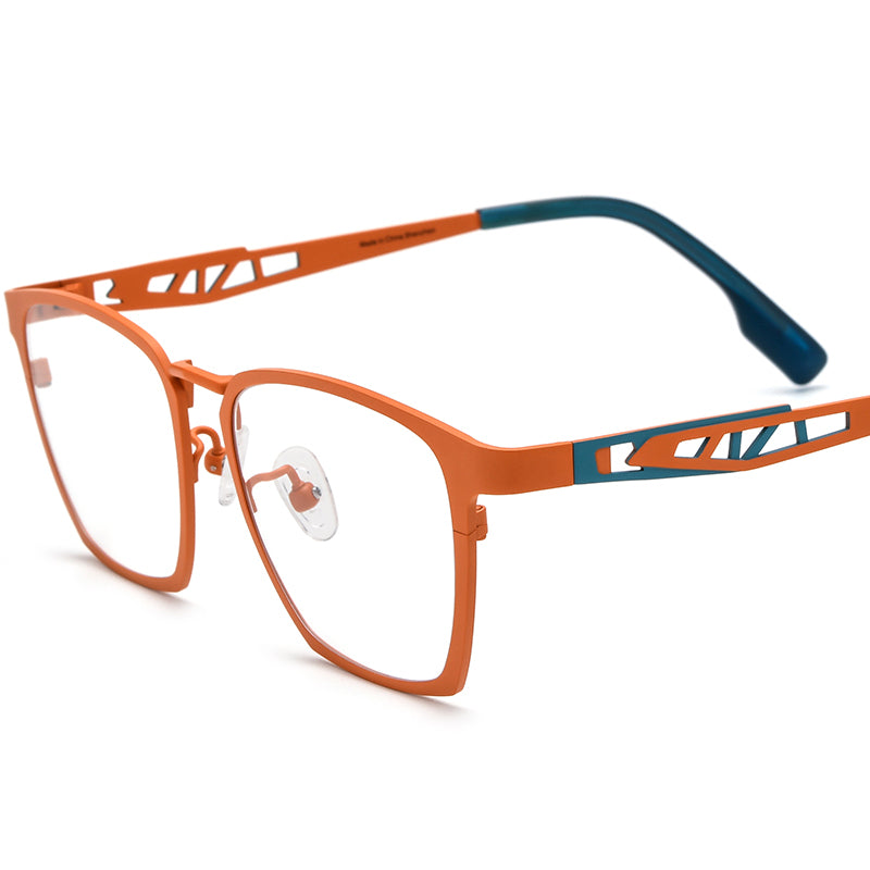 Colourful Titanium Square Optical Glasses - Orange - MCROONS