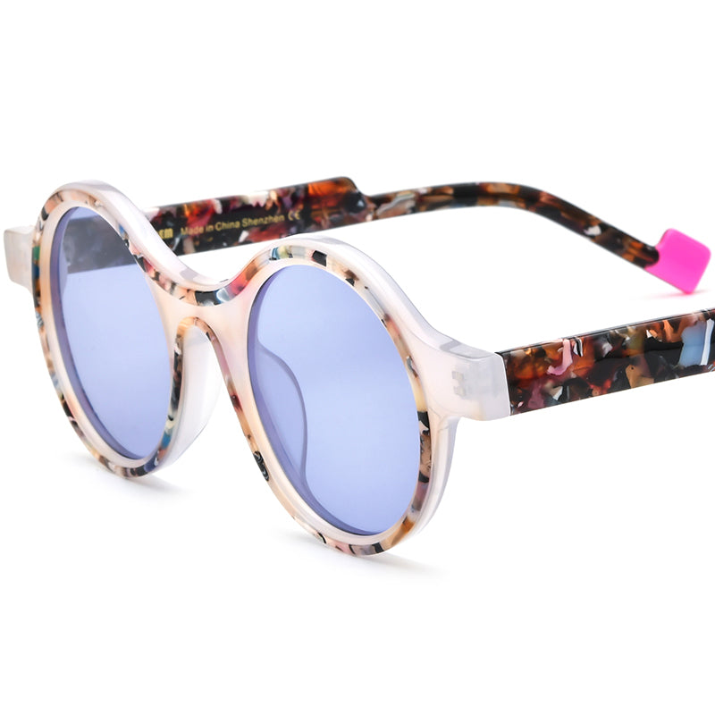 Vintage Polarized Round Sunglasses Multicolour - White Purple Lens - MCROONS