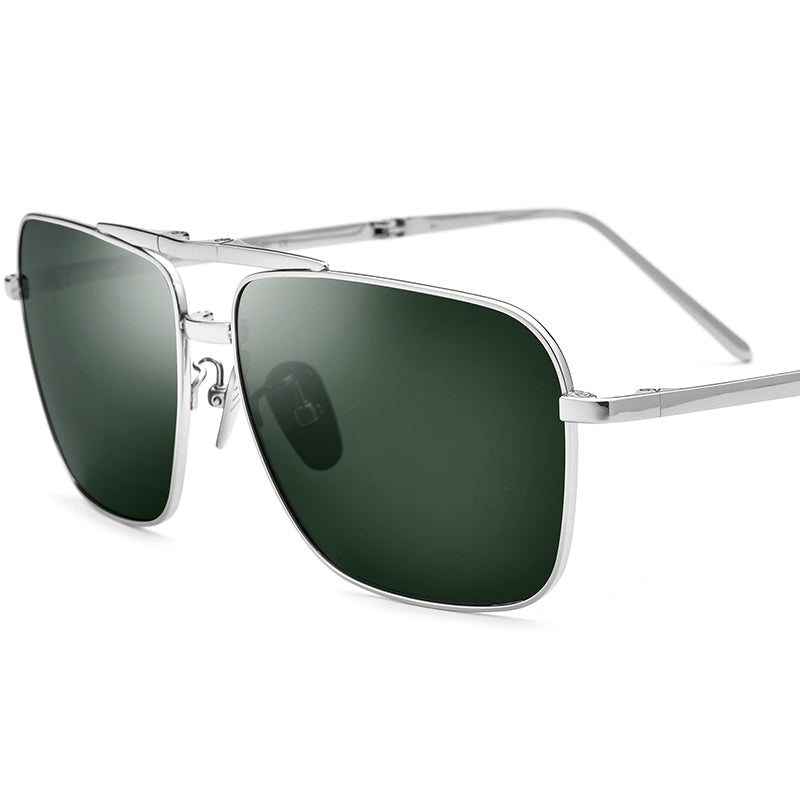 Pure Titanium Folding Square Sunglasses - Silver Green - MCROONS