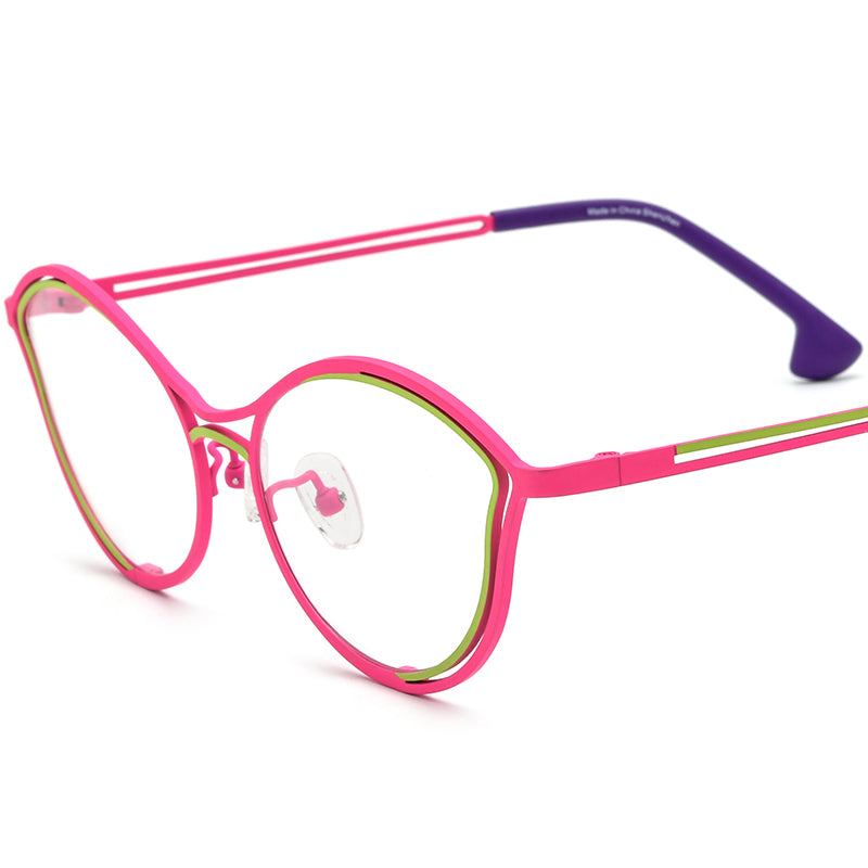 Colourful Titanium Cat Eye Optical Glasses Frame Lightweight - Pink Green - MCROONS