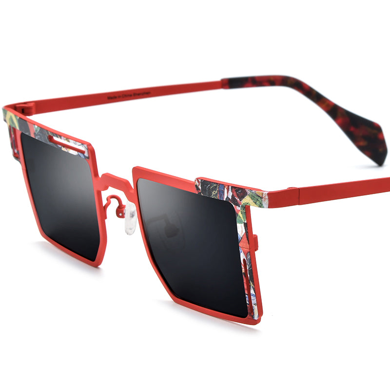 Square Titanium Sunglasses - Red - MCROONS