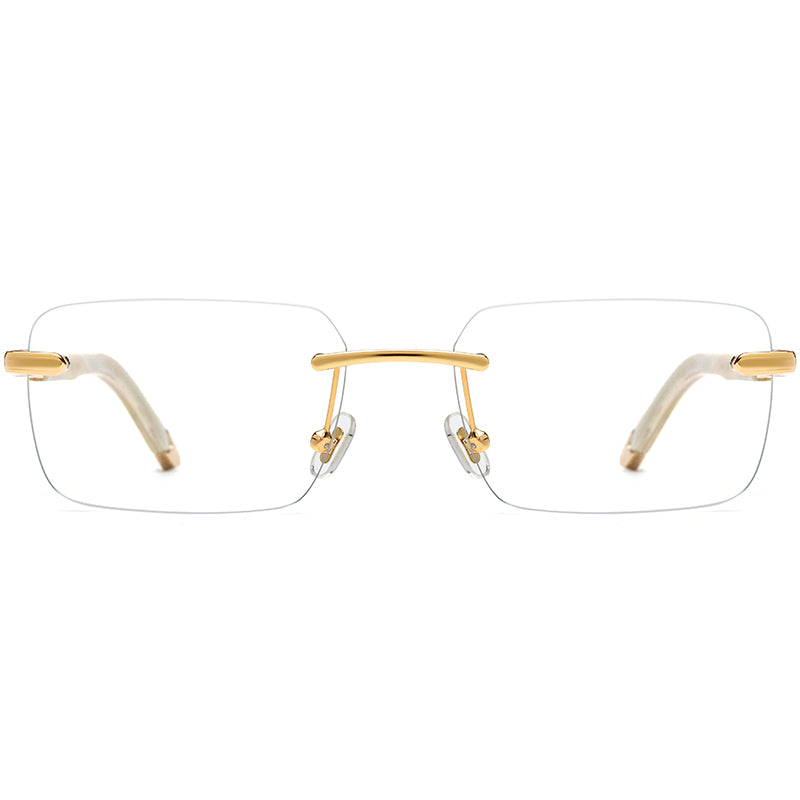 Rimless Square Buffalo Horn Optical Glasses Frame - MCROONS - front view
