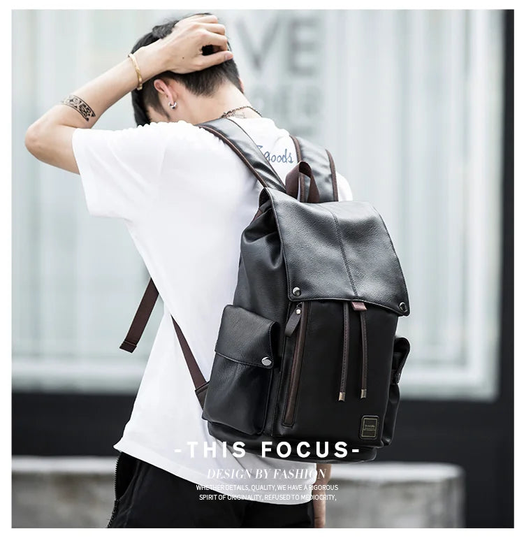 Men PU Leather Backpack for Laptop Male Business Mochilas Couro Masculina Motorcycle Back Pack Travel Rucksack School Book Bag