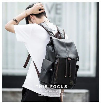 Men PU Leather Backpack for Laptop Male Business Mochilas Couro Masculina Motorcycle Back Pack Travel Rucksack School Book Bag