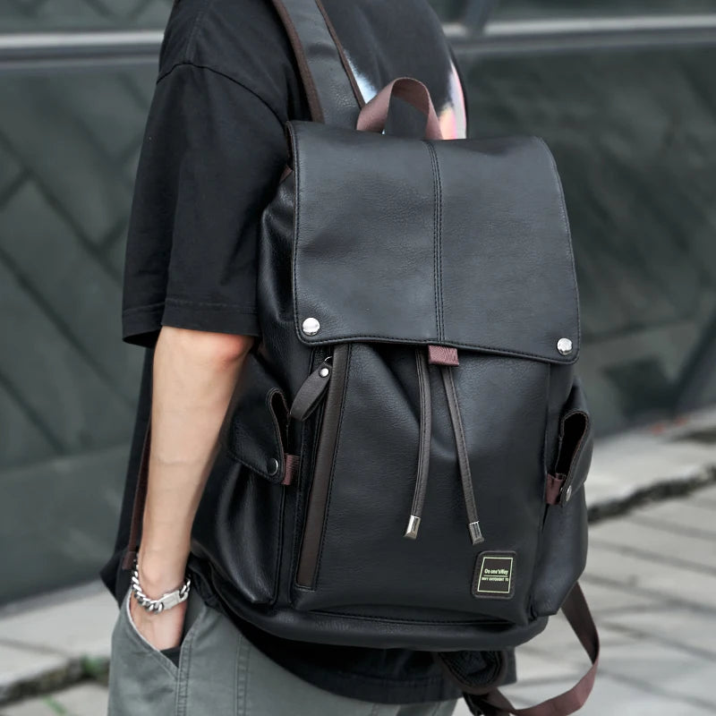 PU Leather Backpack Outdoor School College Bag for Men Laptop Leather Backpack