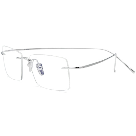 Sterling Silver Rimless Square Optical Glasses Frame - Silver - MCROONS
