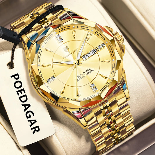 Poedagar 674 Men's Luxury Quartz Watch – Stainless Steel Band, Waterproof, Luminous, Date