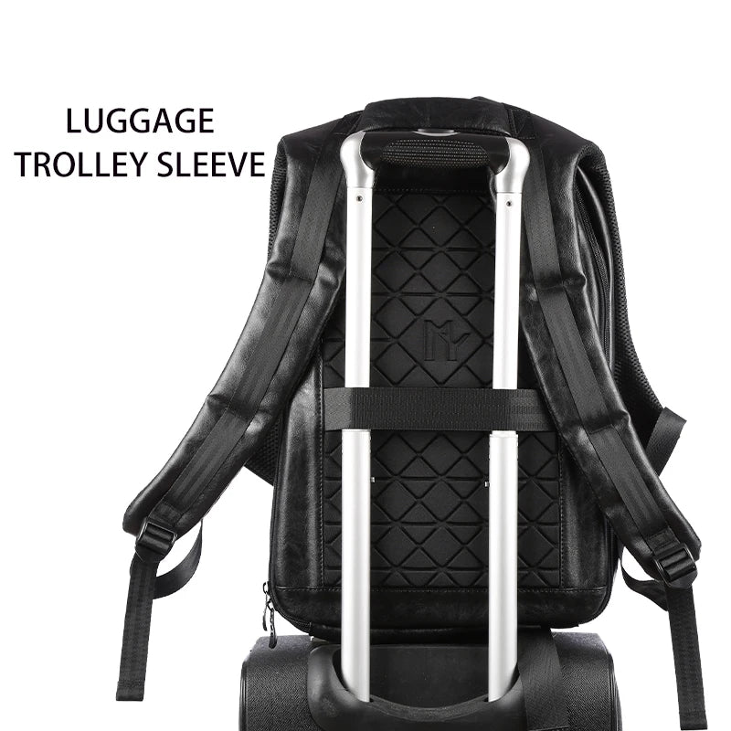 Causal Backpacks Black Waterproof Mochila anti Theft Travel Laptop PU Leather Backpack Bags for Men Business School