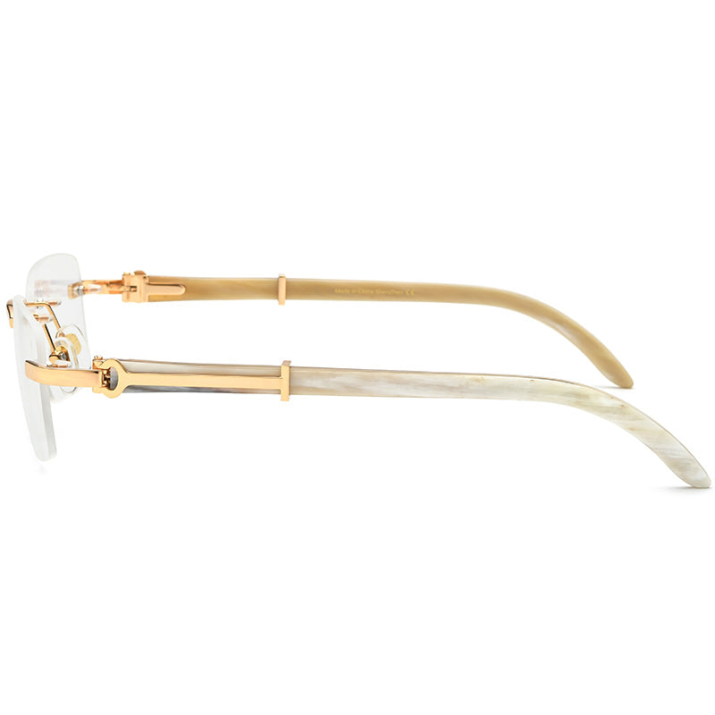 Rimless Square Buffalo Horn Optical Eyeglasses Frame - MCROONS - Temple Detail