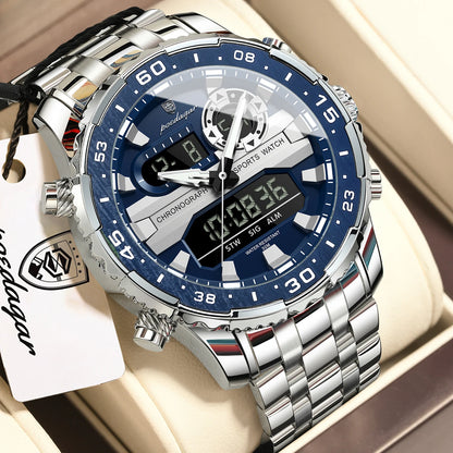 Poedagar E122 Men's Luxury Chronograph Quartz Watch – Stainless Steel Band, Waterproof, Luminous, Date
