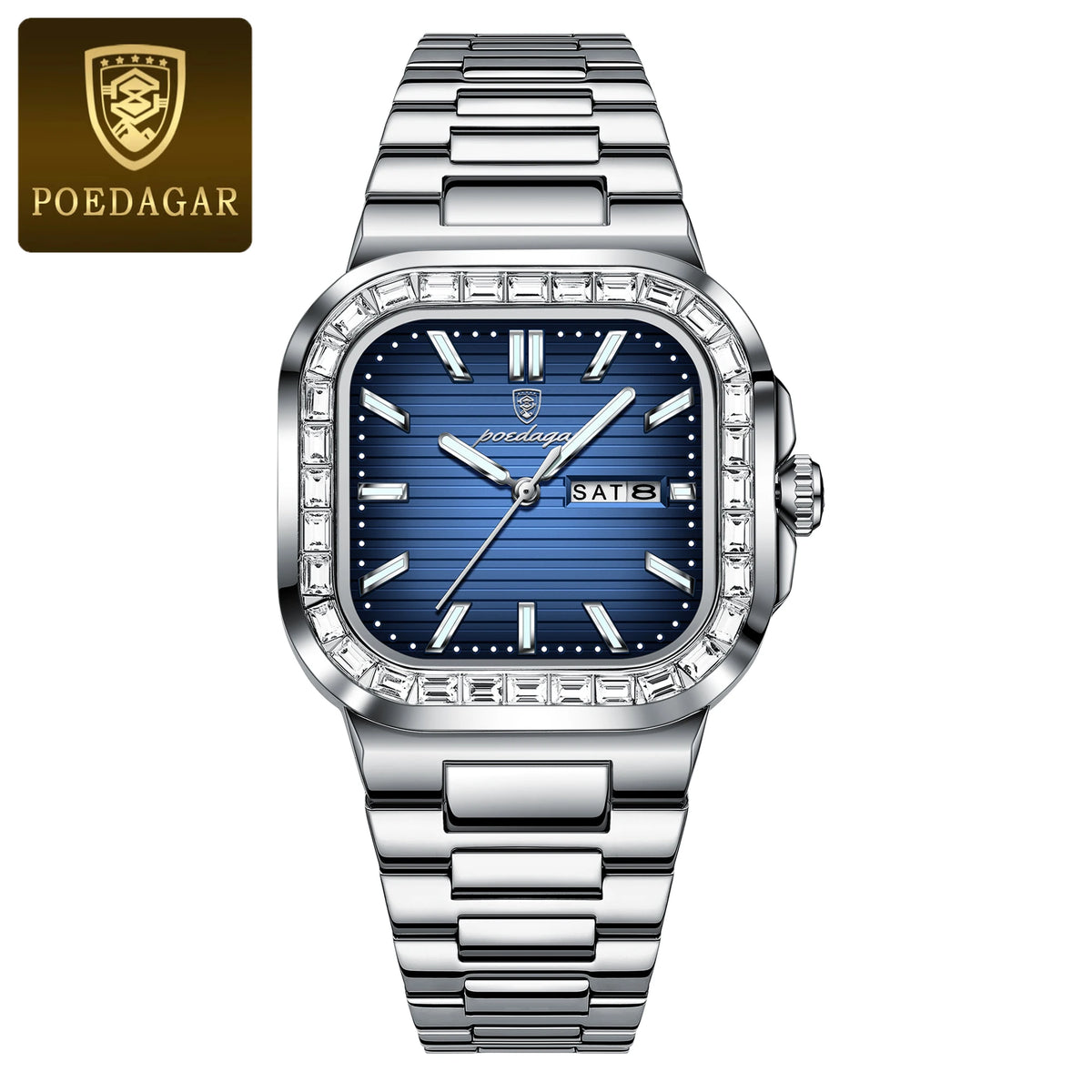 Poedagar 975 Men's Luxury Quartz Watch – Stainless Steel Band, Waterproof, Luminous, Date