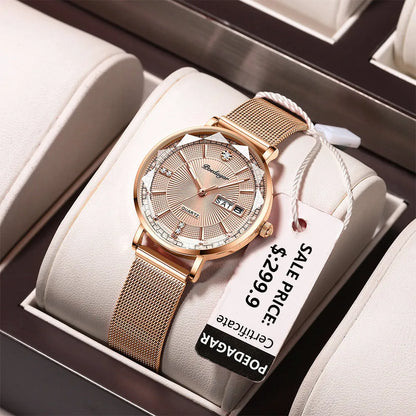 Poedagar 3013 Women's Luxury Quartz Watch – Stainless Steel Band, Waterproof, Date
