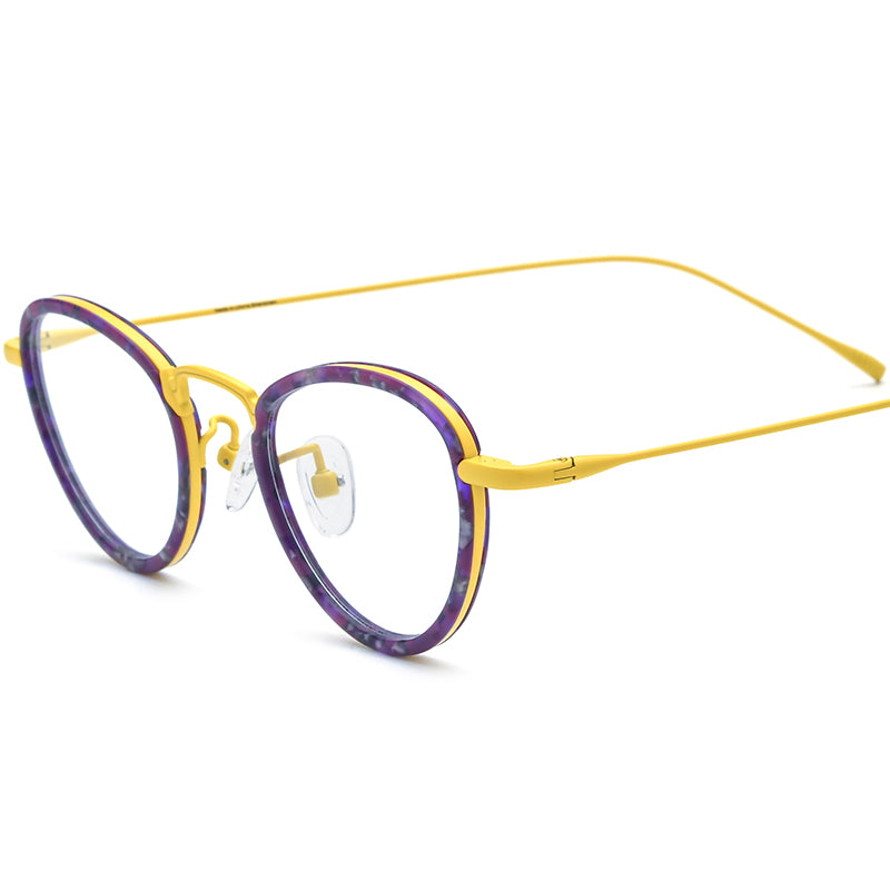 Vintage Acetate Titanium Cat Eye Optical Glasses - Yellow - MCROONS