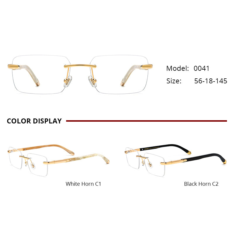Rimless Square Buffalo Horn Optical Glasses Frame - MCROONS - detail view
