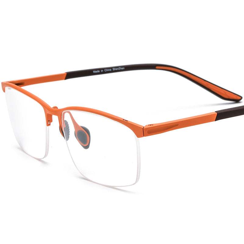 Designer Half-Rim Titanium Square Optical Glasses Frame - Orange - MCROONS