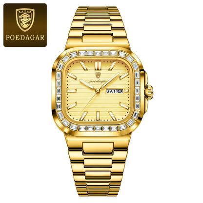 Poedagar 975 Men's Luxury Quartz Watch – Stainless Steel Band, Waterproof, Luminous, Date