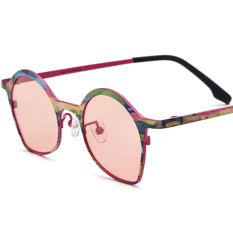 Vintage Titanium Cat Eye Polarised Sunglasses - Pink Pink Lens - MCROONS