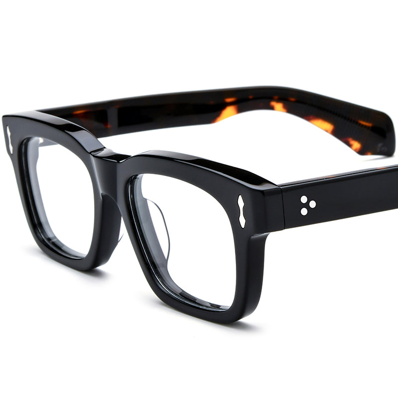 Retro Square Thick Acetate Optical Glasses Frame - Black Leopard - MCROONS